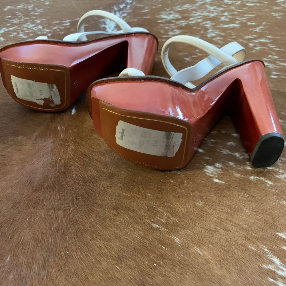 CHARLES JOURDAN Glossy Wood Platforms, Cream - Picture 9 of 13
